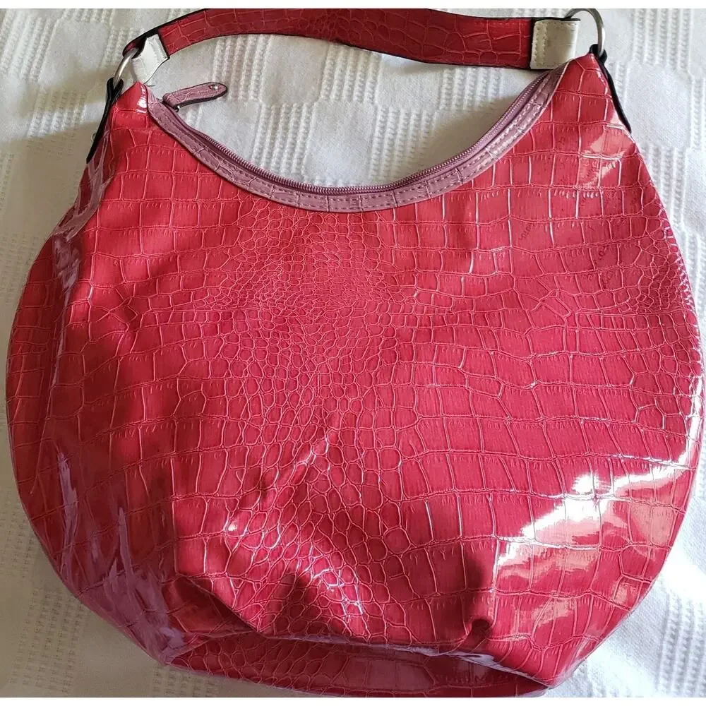 Vintage Y2K Bongo Hobo Shoulder Bag NWT Kmart Faux Croc Pink Red White Purse Zip